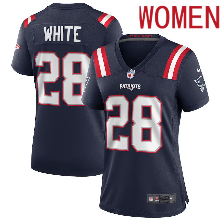 Women New England Patriots 28 James White Nike Navy Game NFL Jersey